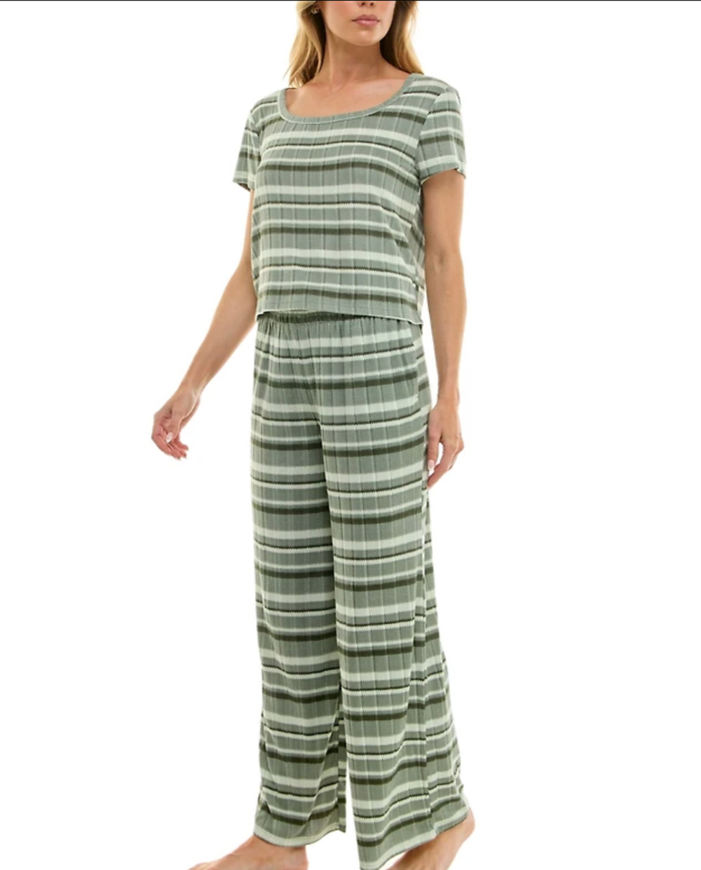 NWT Roudelain 2-Piece Sleepwear Set Womens XL Green Striped Pajama Top and Pants